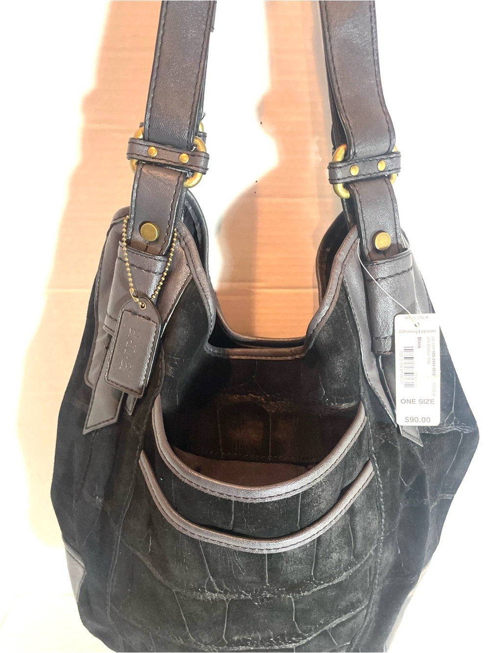 A.N.A. Cowhide Leather Black Croc Embossed Hobo Shoulder Bag Travel Vacation NWT - Picture 14 of 16